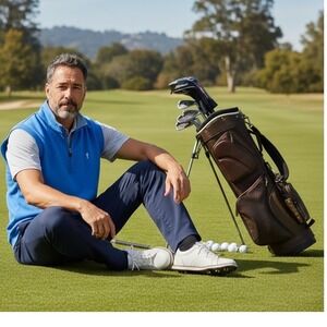 Payne Stewart Mens XL Blue 100% Cotton Quarter Zip Golf Vest Sleeveless Pullover